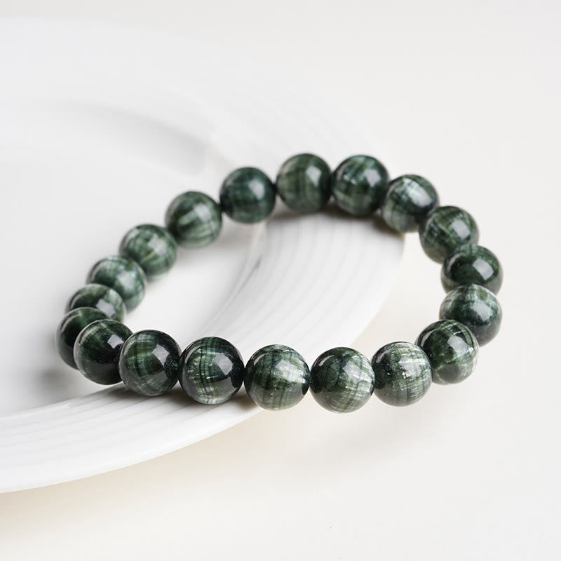 Natural Seraphinite Round Gemstone Beaded Bracelet for Emotional Balance