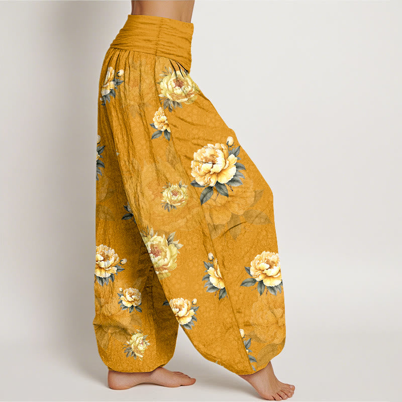 Botanical Cotton Elastic Waist Meditation Harem Pants