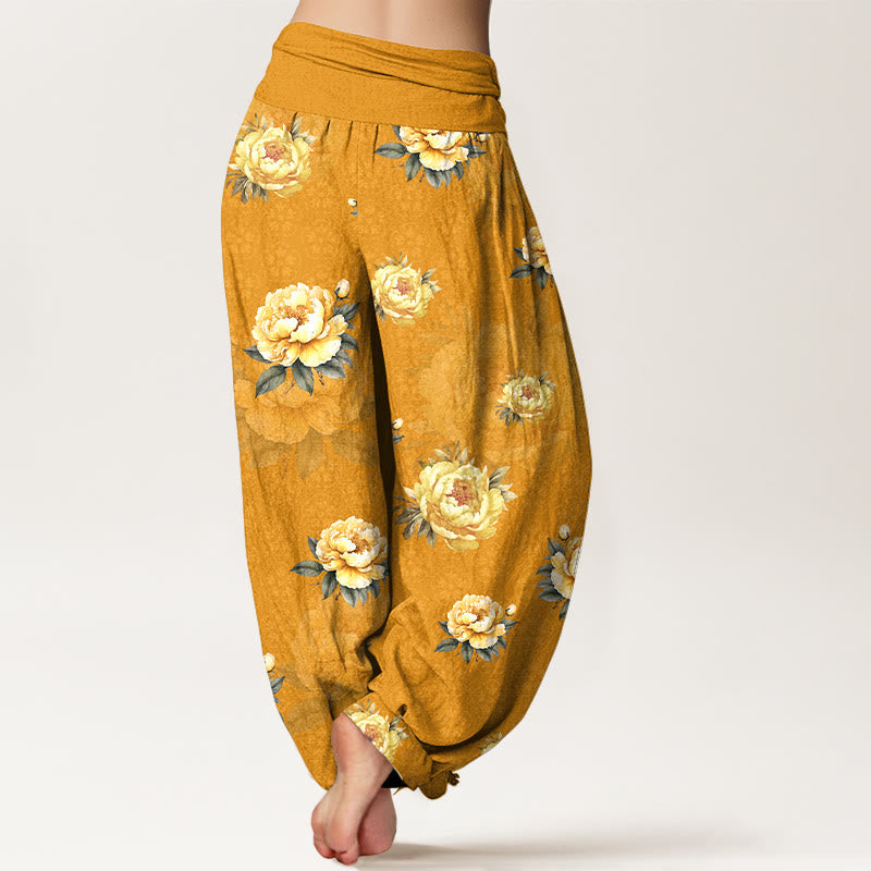 Botanical Cotton Elastic Waist Meditation Harem Pants