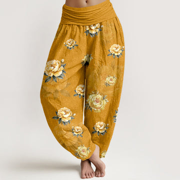 Botanical Cotton Elastic Waist Meditation Harem Pants