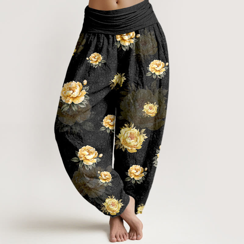 Botanical Cotton Elastic Waist Meditation Harem Pants