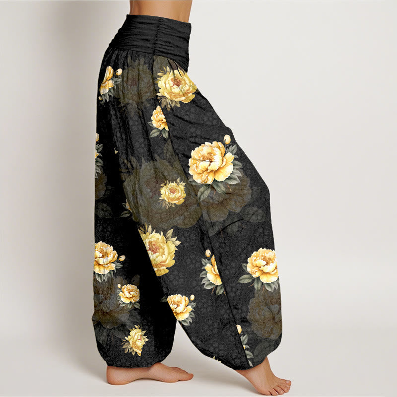 Botanical Cotton Elastic Waist Meditation Harem Pants