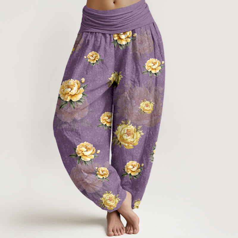 Botanical Cotton Elastic Waist Meditation Harem Pants