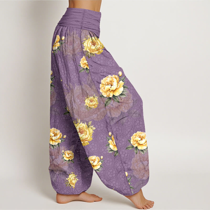 Botanical Cotton Elastic Waist Meditation Harem Pants