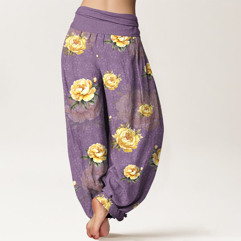 Botanical Cotton Elastic Waist Meditation Harem Pants