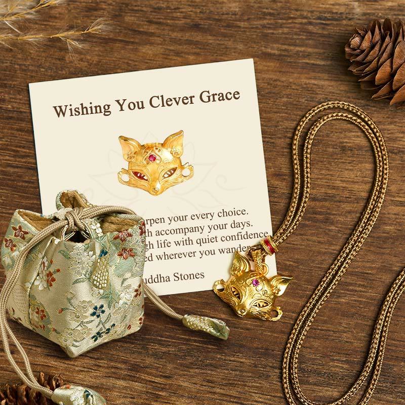 "Wishing You Clever Grace" 24k Gold Plated Brass Fox Necklace Includes Gift Message Card