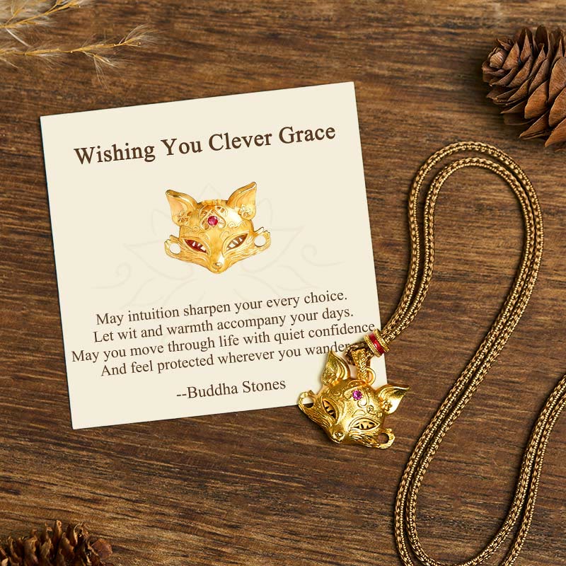 "Wishing You Clever Grace" 24k Gold Plated Brass Fox Necklace Includes Gift Message Card