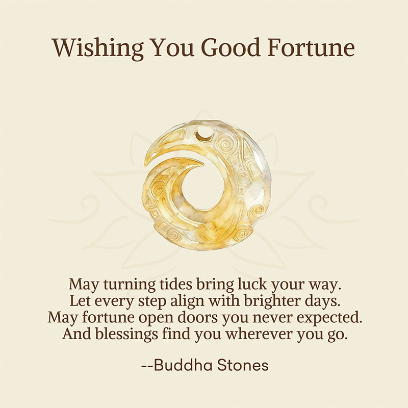 "Wishing You Good Fortune" 24k Gold Plated Brass Peace Buckle Black Rope Necklace Includes Gift Message Card