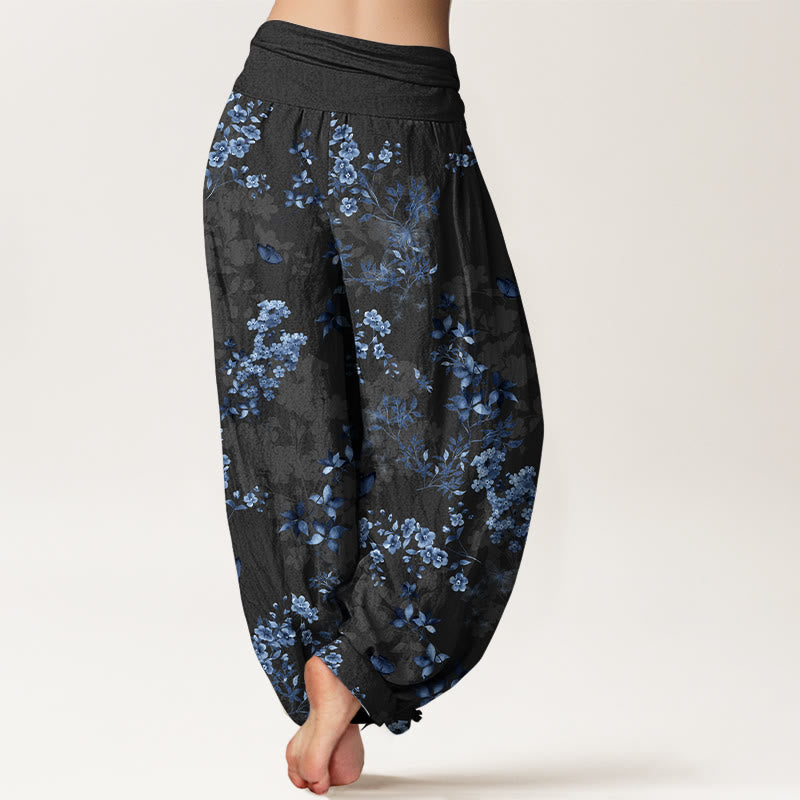 Cotton Watercolor Botanical Elastic Waist Meditation Harem Pants