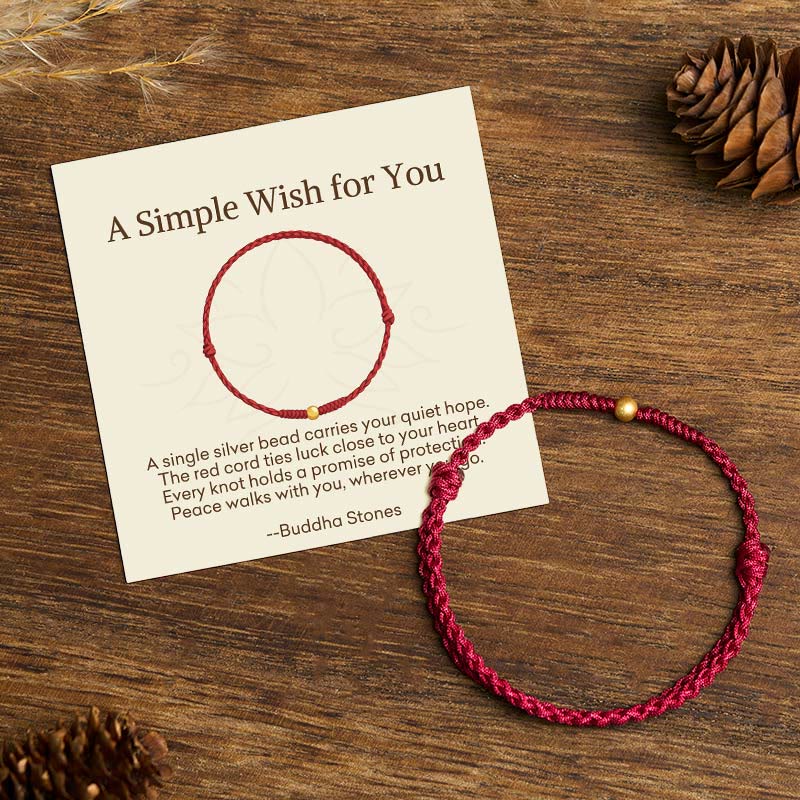 "A Simple Wish for You" 925 Sterling Silver Plated Gold Single Bead Red Rope Bracelet Anklet Includes Gift Message Card