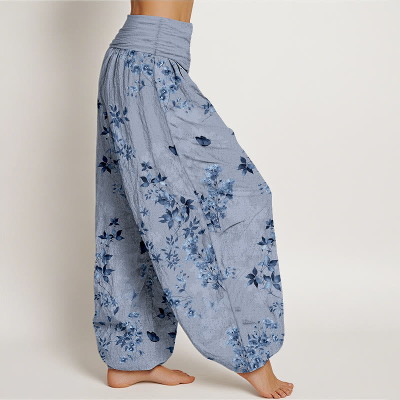 Cotton Watercolor Botanical Elastic Waist Meditation Harem Pants