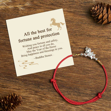 "All the Best for Fortune and Protection" 925 Sterling Silver Year Of The Horse String Bracelet Includes Gift Message Card