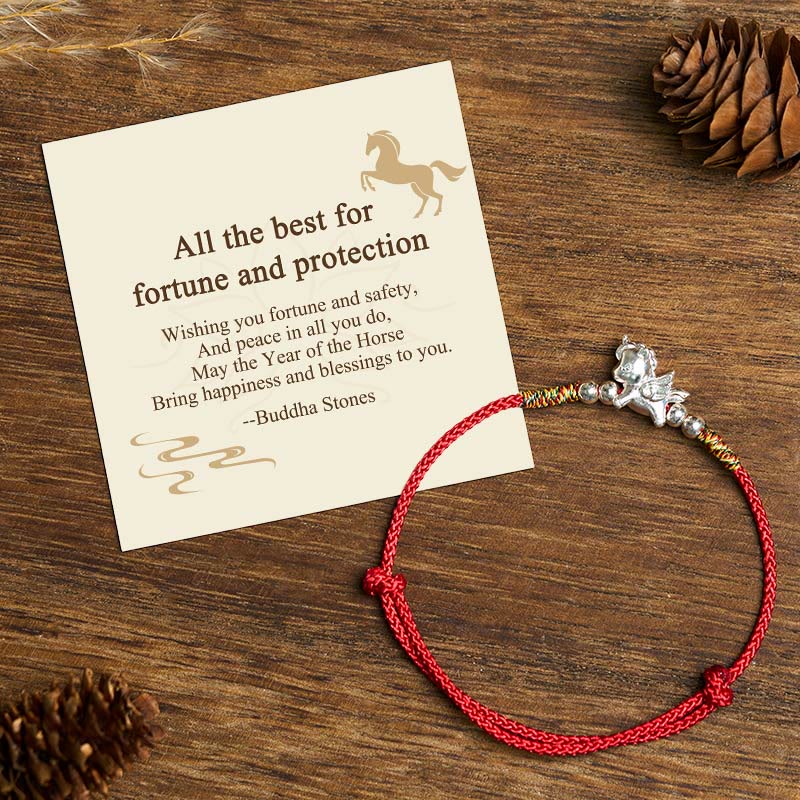 "All the Best for Fortune and Protection" 925 Sterling Silver Year Of The Horse String Bracelet Includes Gift Message Card