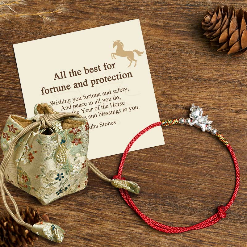 "All the Best for Fortune and Protection" 925 Sterling Silver Year Of The Horse String Bracelet Includes Gift Message Card