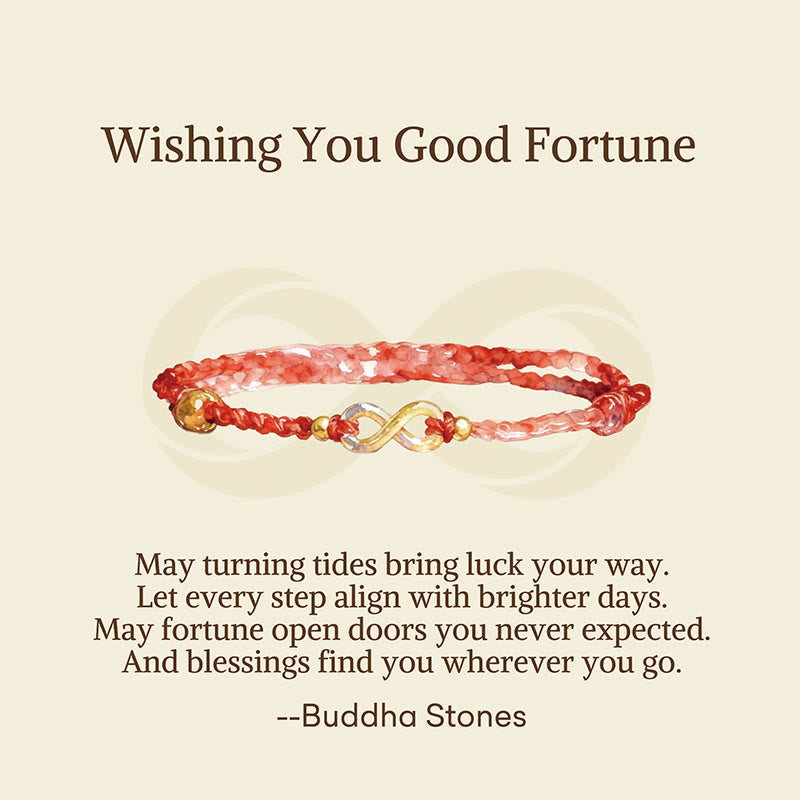 "May Endless Luck Find You" Infinity Charm Brass Red String Bracelet Includes Gift Message Card