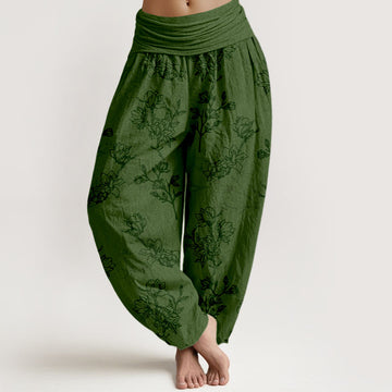 Tactile Cotton Botanical Print Meditation Harem Pants