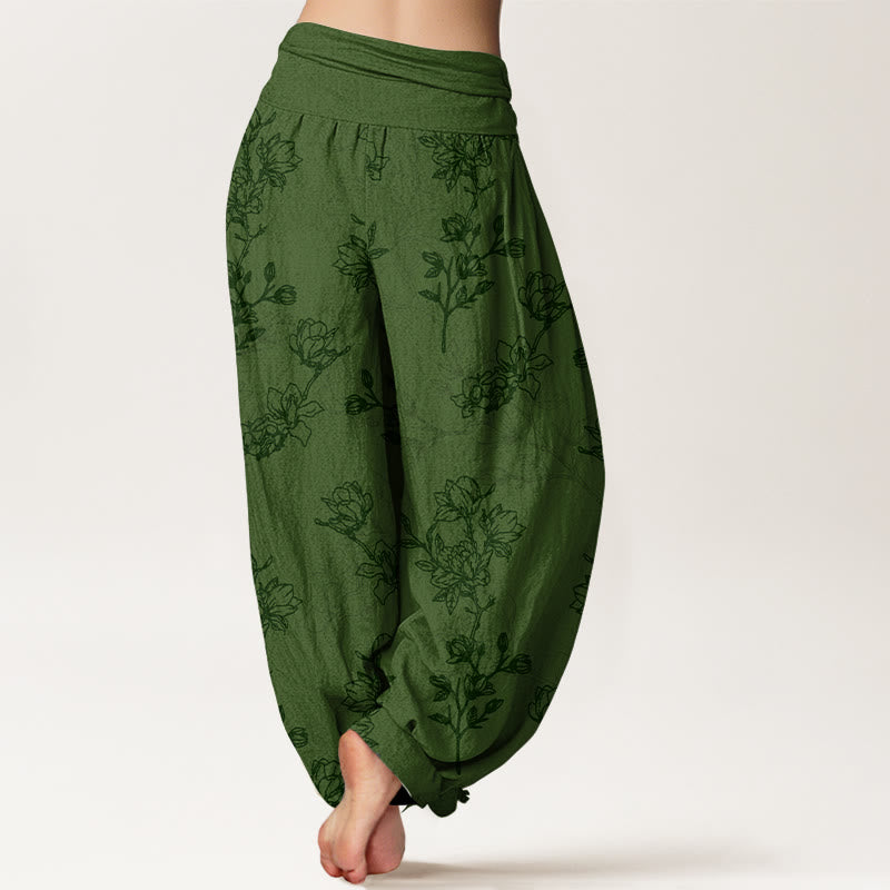 Tactile Cotton Botanical Print Meditation Harem Pants