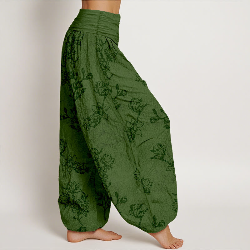 Tactile Cotton Botanical Print Meditation Harem Pants
