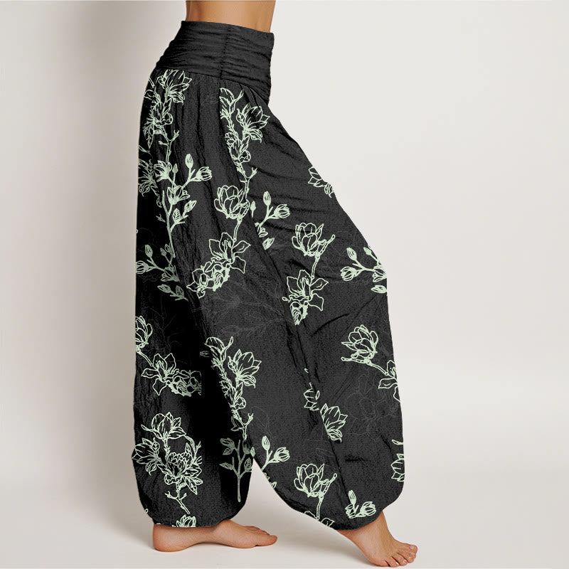 Tactile Cotton Botanical Print Meditation Harem Pants