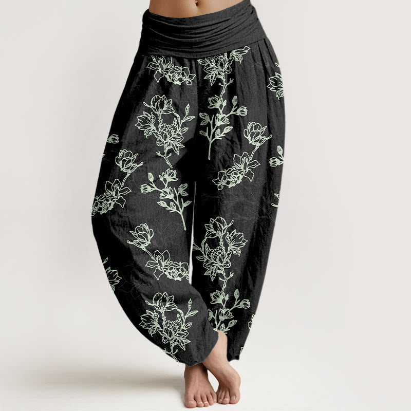 Tactile Cotton Botanical Print Meditation Harem Pants