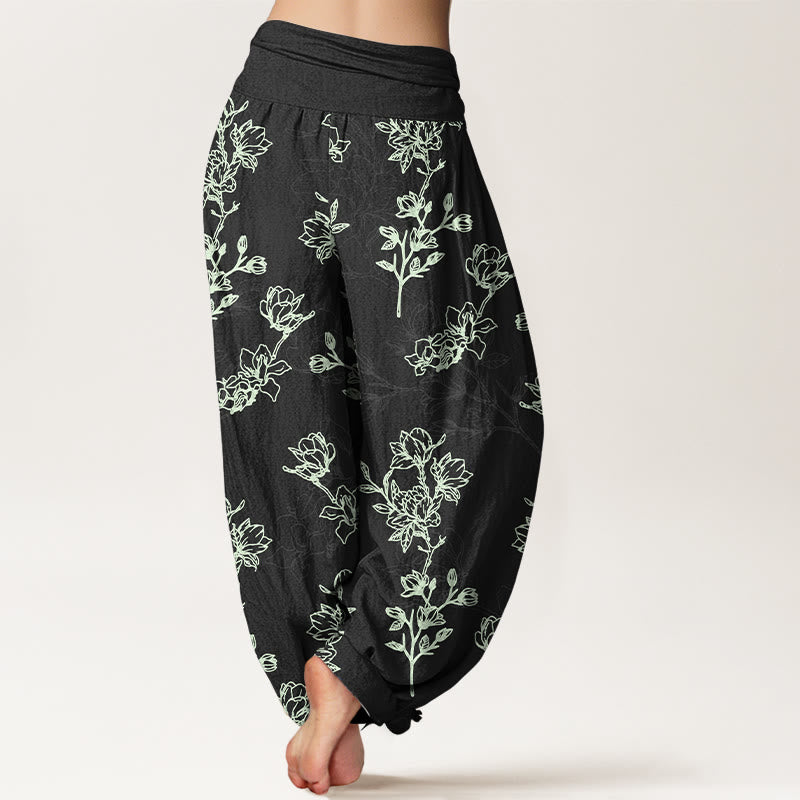 Tactile Cotton Botanical Print Meditation Harem Pants