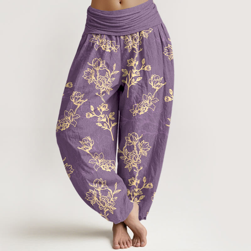 Tactile Cotton Botanical Print Meditation Harem Pants