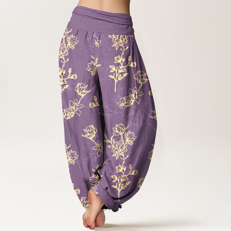 Tactile Cotton Botanical Print Meditation Harem Pants
