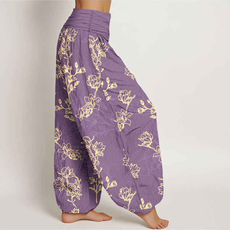 Tactile Cotton Botanical Print Meditation Harem Pants