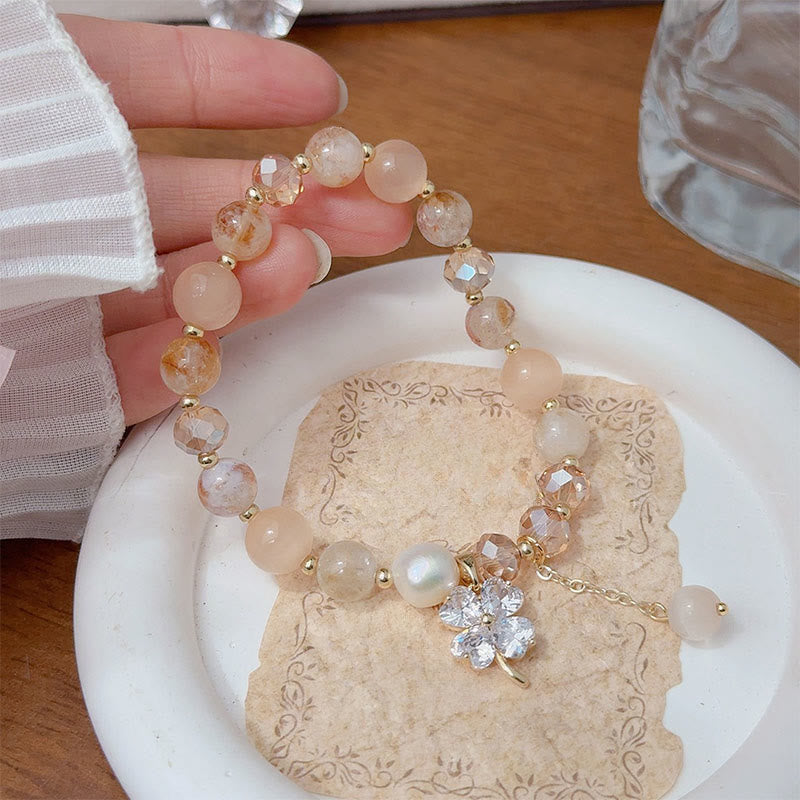 Four-Leaf Clover Cat's Eye Liuli Copper Quartz Balance Bracelet