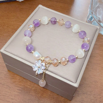 Four-Leaf Clover Cat's Eye Liuli Copper Quartz Balance Bracelet