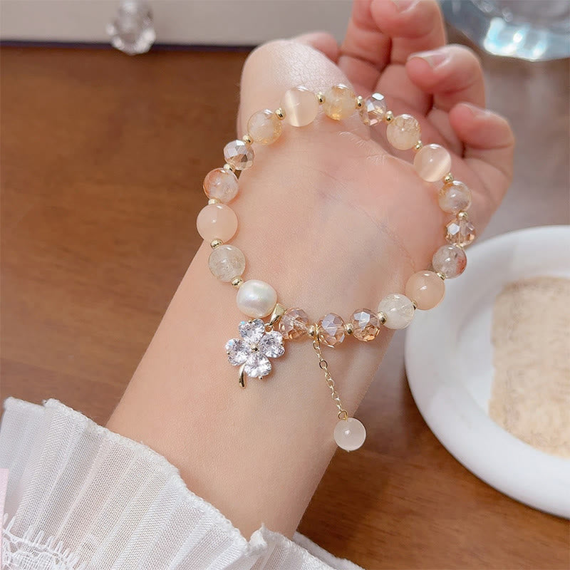 Four-Leaf Clover Cat's Eye Liuli Copper Quartz Balance Bracelet