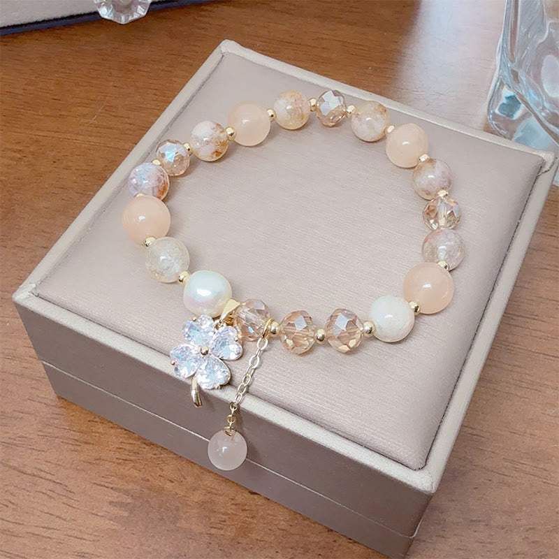 Four-Leaf Clover Cat's Eye Liuli Copper Quartz Balance Bracelet