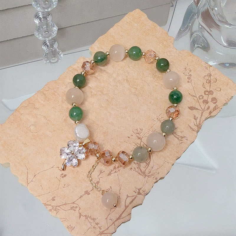 Four-Leaf Clover Cat's Eye Liuli Copper Quartz Balance Bracelet