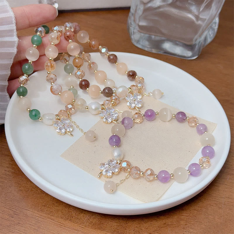Four-Leaf Clover Cat's Eye Liuli Copper Quartz Balance Bracelet