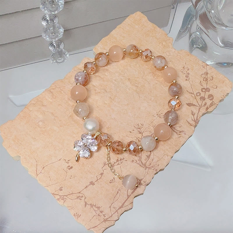 Four-Leaf Clover Cat's Eye Liuli Copper Quartz Balance Bracelet