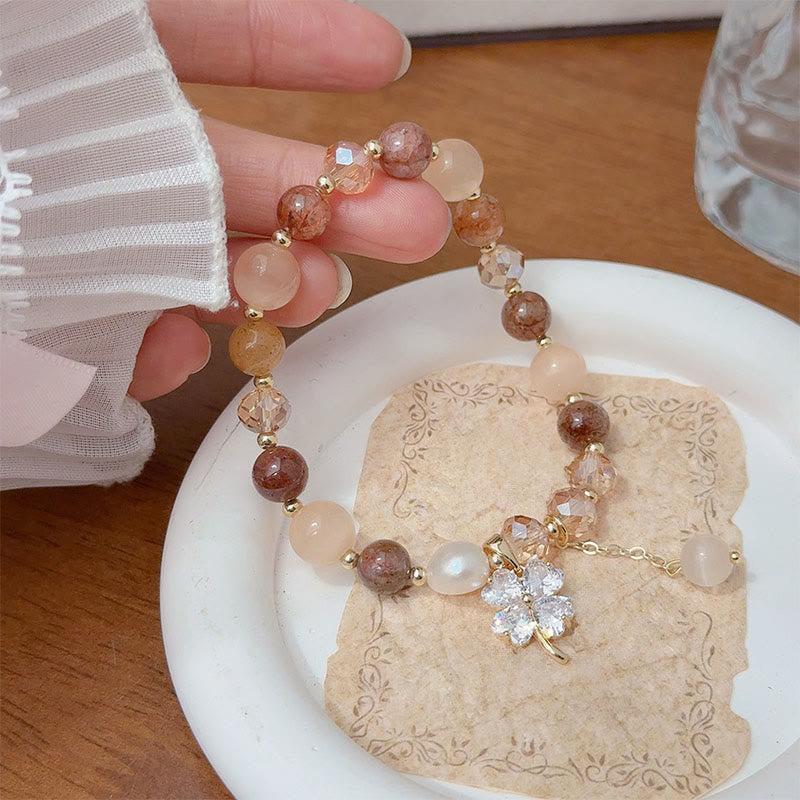 Four-Leaf Clover Cat's Eye Liuli Copper Quartz Balance Bracelet