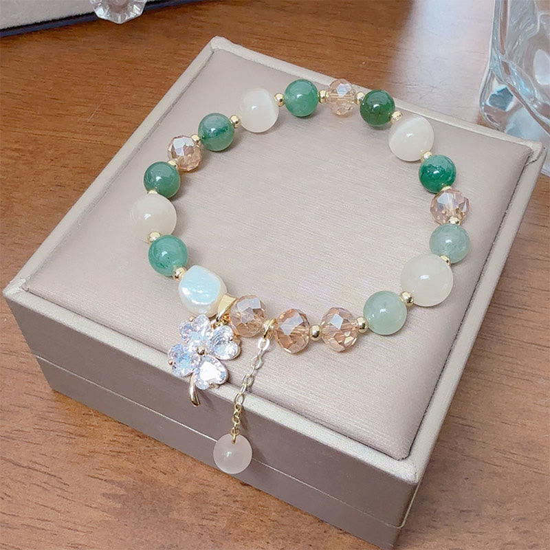 Four-Leaf Clover Cat's Eye Liuli Copper Quartz Balance Bracelet