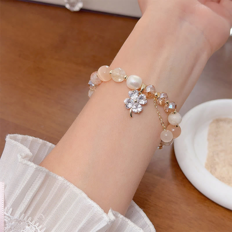 Four-Leaf Clover Cat's Eye Liuli Copper Quartz Balance Bracelet