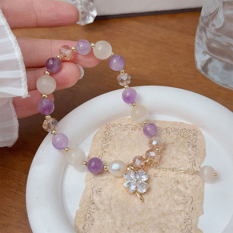 Four-Leaf Clover Cat's Eye Liuli Copper Quartz Balance Bracelet