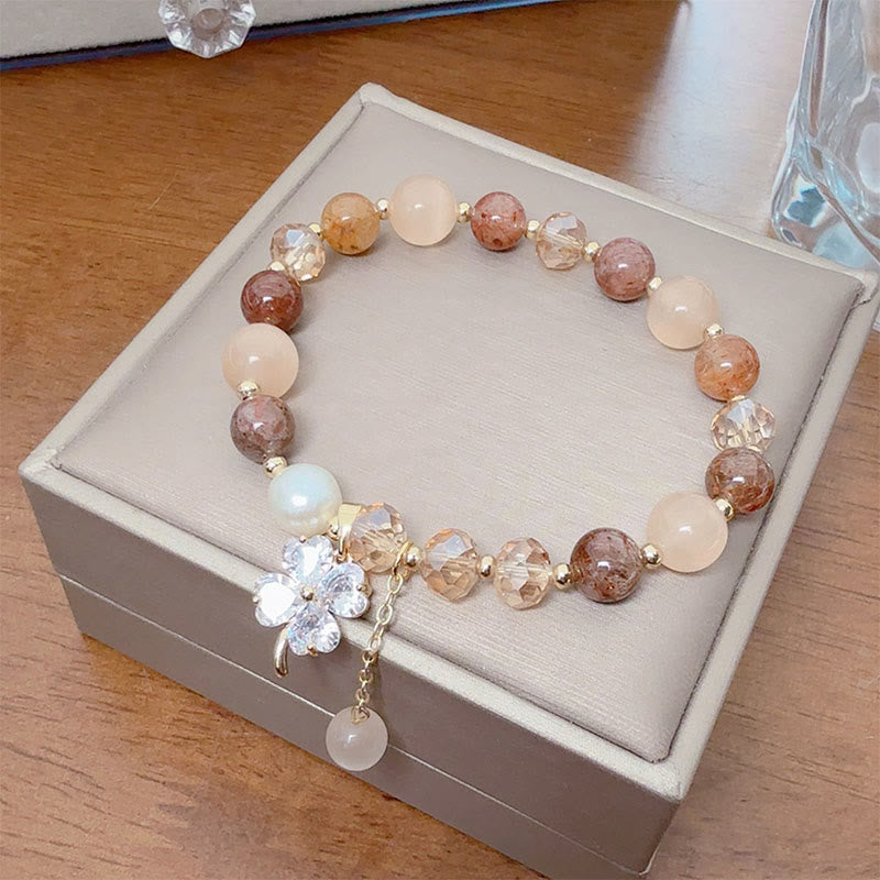 Four-Leaf Clover Cat's Eye Liuli Copper Quartz Balance Bracelet