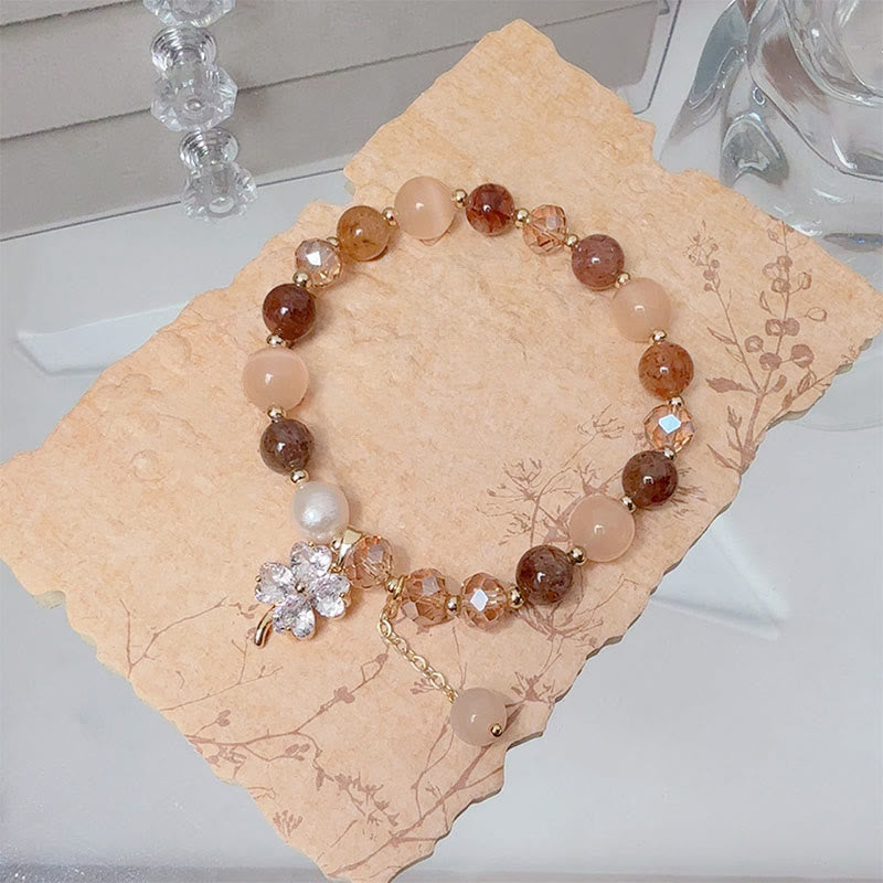 Four-Leaf Clover Cat's Eye Liuli Copper Quartz Balance Bracelet