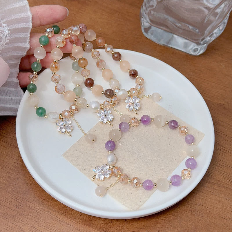 Four-Leaf Clover Cat's Eye Liuli Copper Quartz Balance Bracelet
