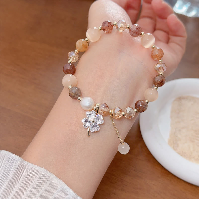 Four-Leaf Clover Cat's Eye Liuli Copper Quartz Balance Bracelet