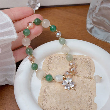 Green Strawberry Quartz Four-Leaf Clover Cat's Eye Liuli Quartz Balance Bracelet