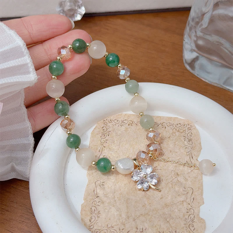 Four-Leaf Clover Cat's Eye Liuli Copper Quartz Balance Bracelet