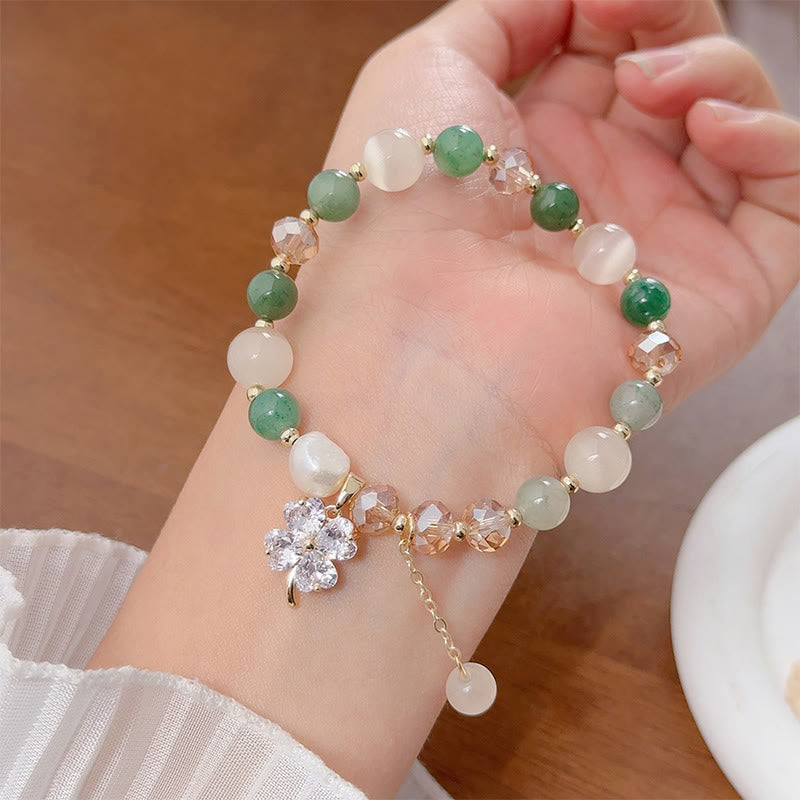 Four-Leaf Clover Cat's Eye Liuli Copper Quartz Balance Bracelet