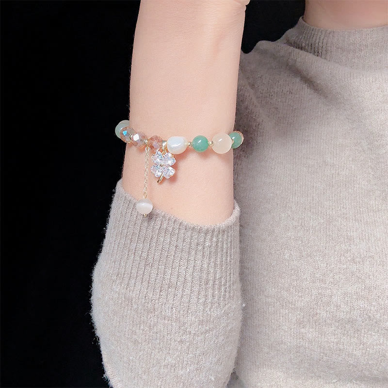 Four-Leaf Clover Cat's Eye Liuli Copper Quartz Balance Bracelet