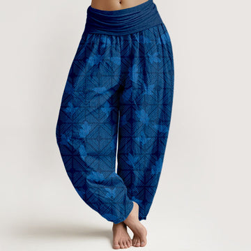 Pure Cotton Minimalist Leaf Print Meditation Harem Pants