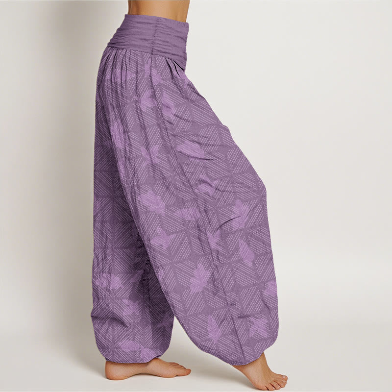 Pure Cotton Minimalist Leaf Print Meditation Harem Pants