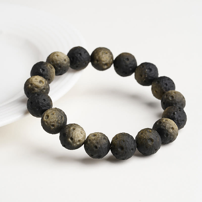 Natural Gold and Silver Sheen Obsidian Round Bead Grounding Bracelet